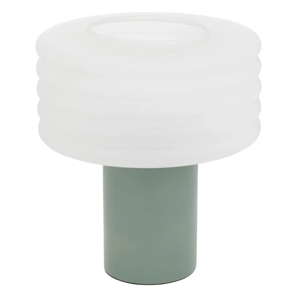 Lampe à poser ASTI coloris vert tilleul, pied en céramique, abat-jour en verre sablé, diamètre 32 x H36 cm