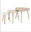  Lot de tables gigognes MILEO coloris  doux et tendance beige, plateaux MDF, Pieds en bois d’hévéa