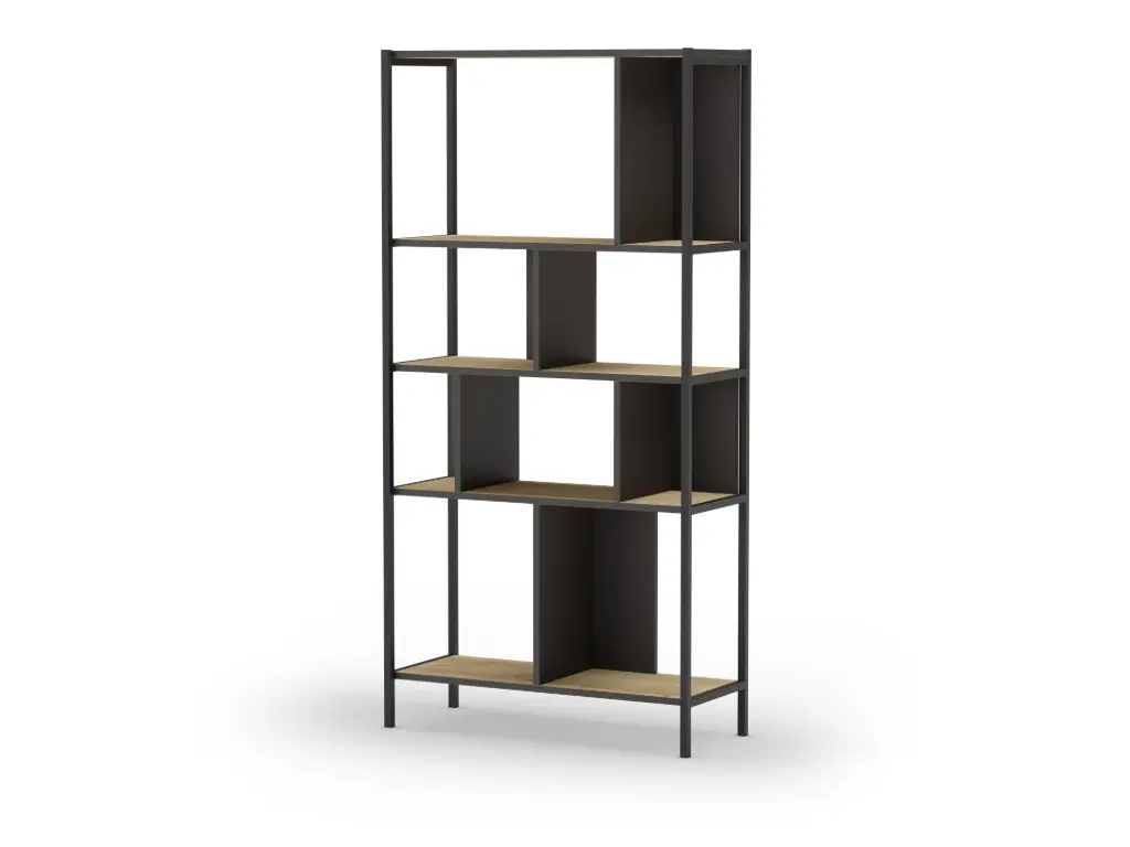 ETAGERE ALABAMA 88 cm – Chêne/Silky Noir – Pieds métal – Dim. L88 x P30 x H180 cm 
