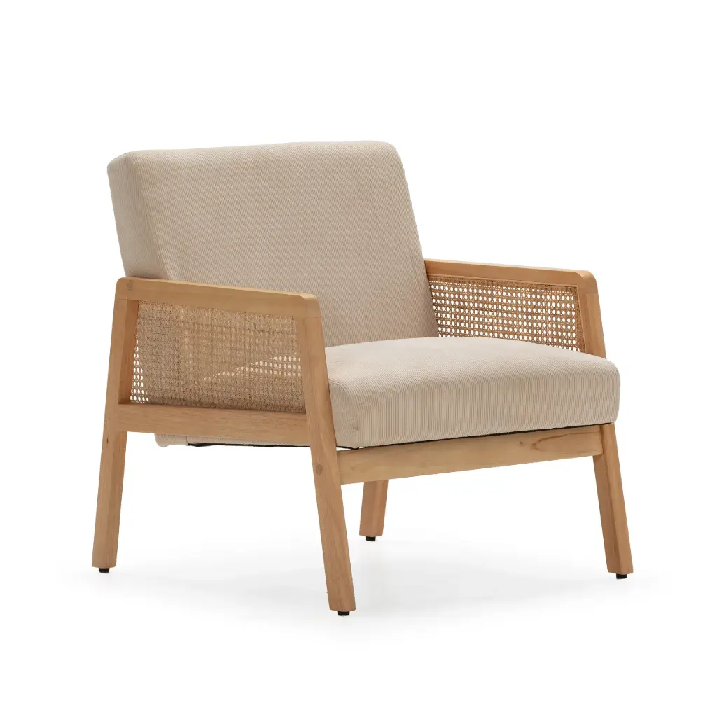 FAUTEUIL bois/rattan DEBRA Beige – Accoudoirs  – Dim. L70 x P75 x H85 cm 