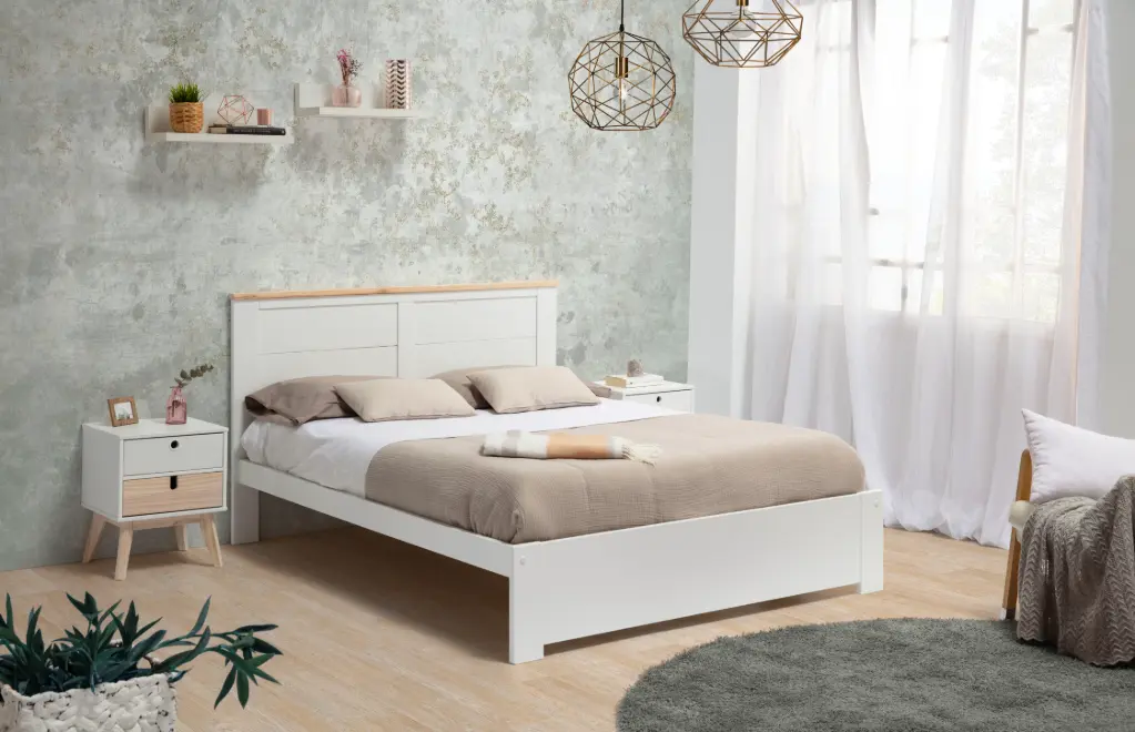 LIT AKIRA 160x200 cm – Blanc Laqué/Blanc Cire – Dim. L166 x P210 x H90 cm