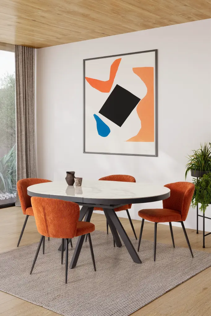 TABLE BELA Ronde Extensible 120/160 cm – Réglable – Dim. Ø120-160 x H76 cm