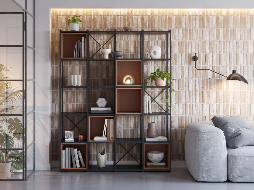 ETAGERE ANYA 140 cm – Noir Box/Terracotta – Dim. L140 x P35 x H180 cm