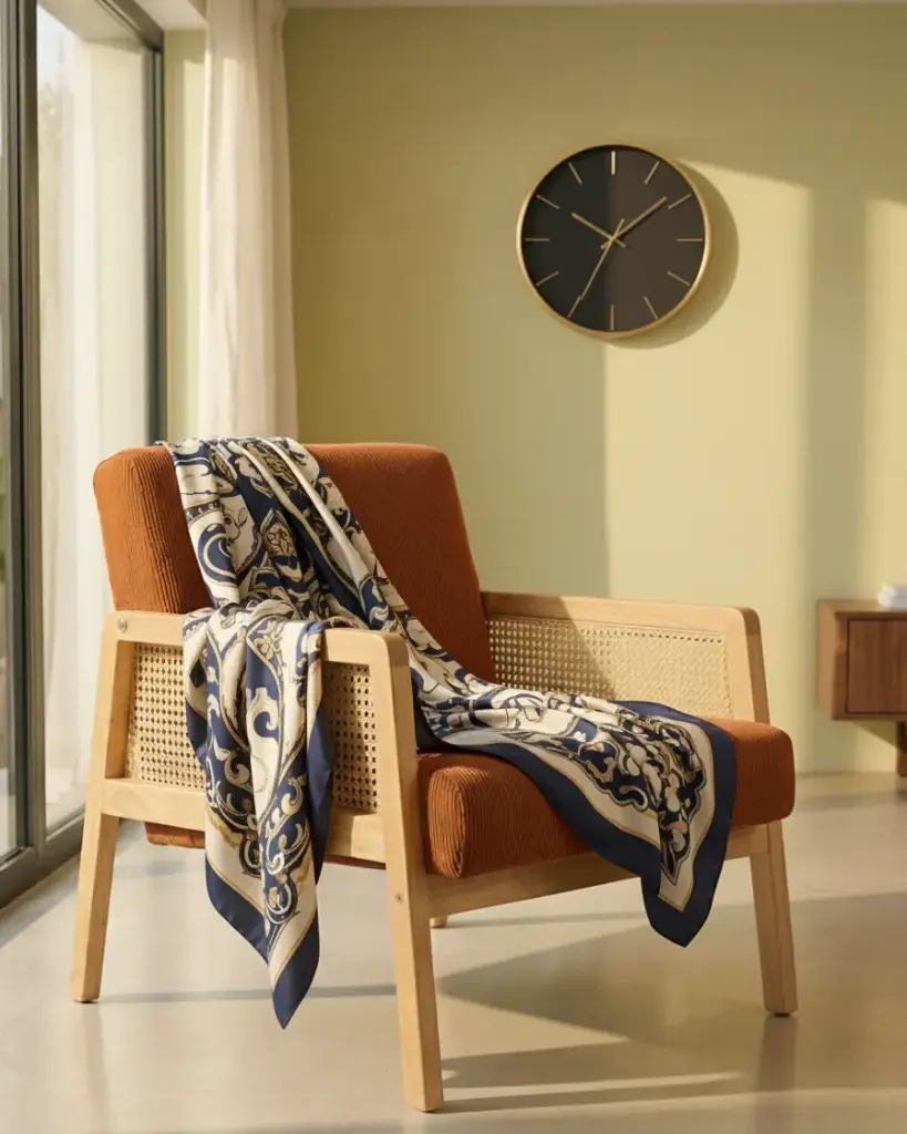 FAUTEUIL DEBRA Brique – Accoudoirs bois/rattan – Dim. L70 x P75 x H85 cm