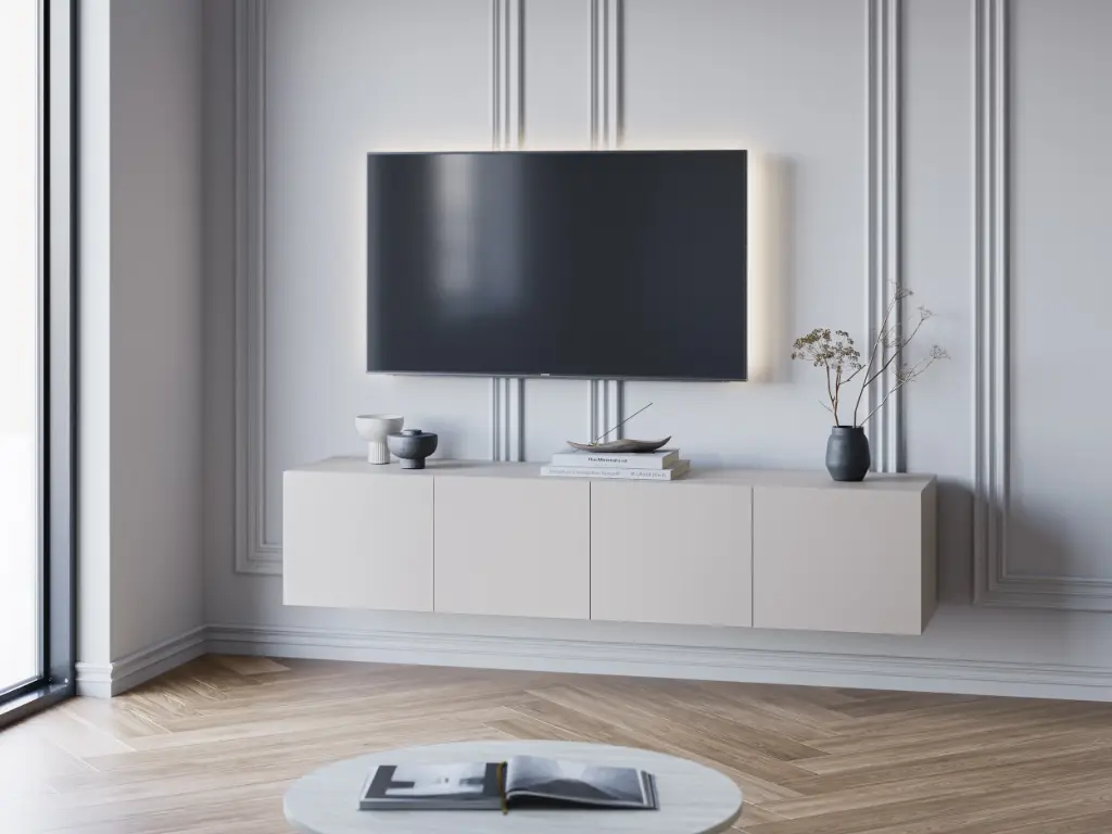 Meuble TV Daroca 4 portes, 180 cm, crème — 180 × 35 × 38 cm 