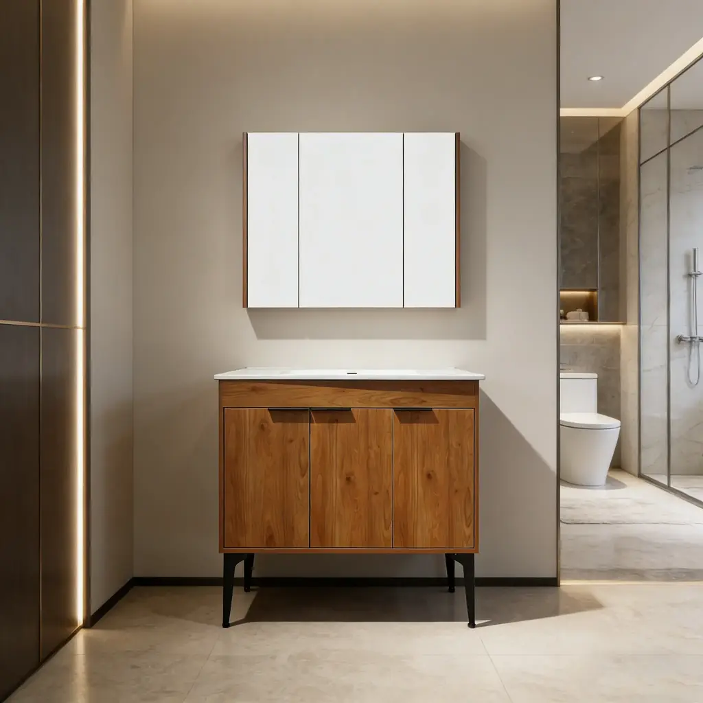 WOOD DESIGN Meuble salle de bain + Miroir 1000x460x850mm MDF
