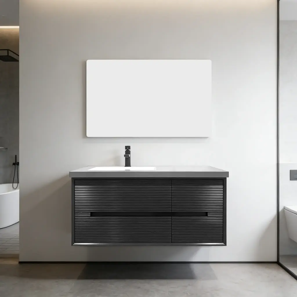 MATTE BLACK Meuble salle de bain 1000x550x480mm PVC