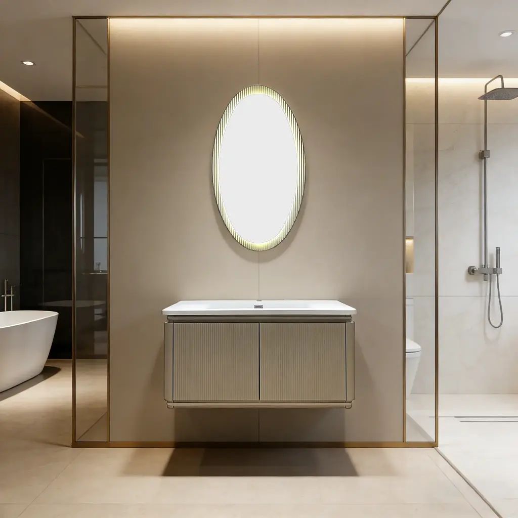 SOFT BEIGE Meuble salle de bain + Miroir 1000x500x450mm MDF