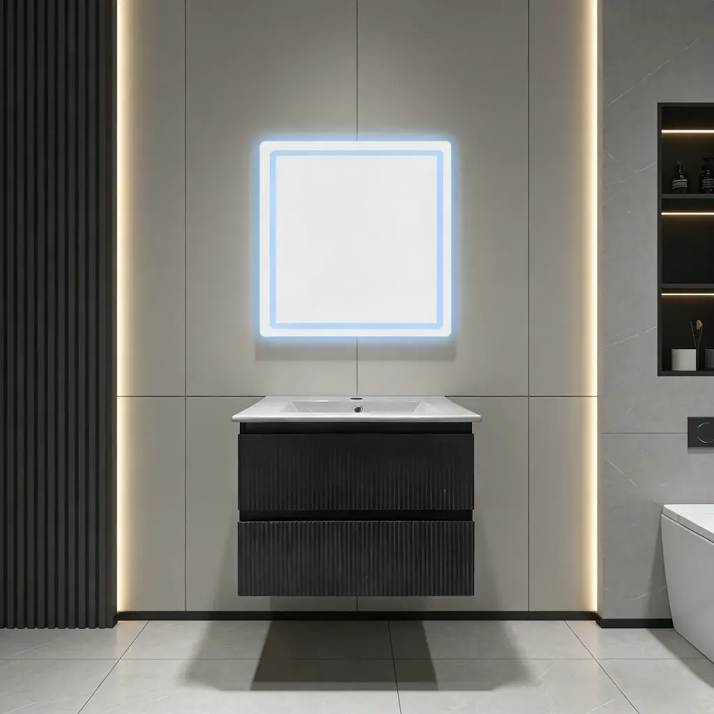 Prisme Noir Meuble salle de bain + Miroir 600x460x500mm MDF