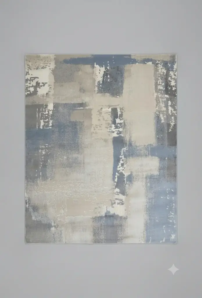 Brume d’Azur - Tapis abstrait bleu gris et beige en dimension 200*290