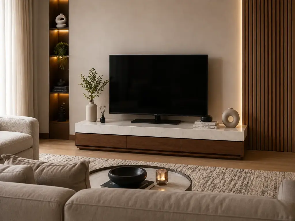 Meuble TV Wood Line - Marbre et bois