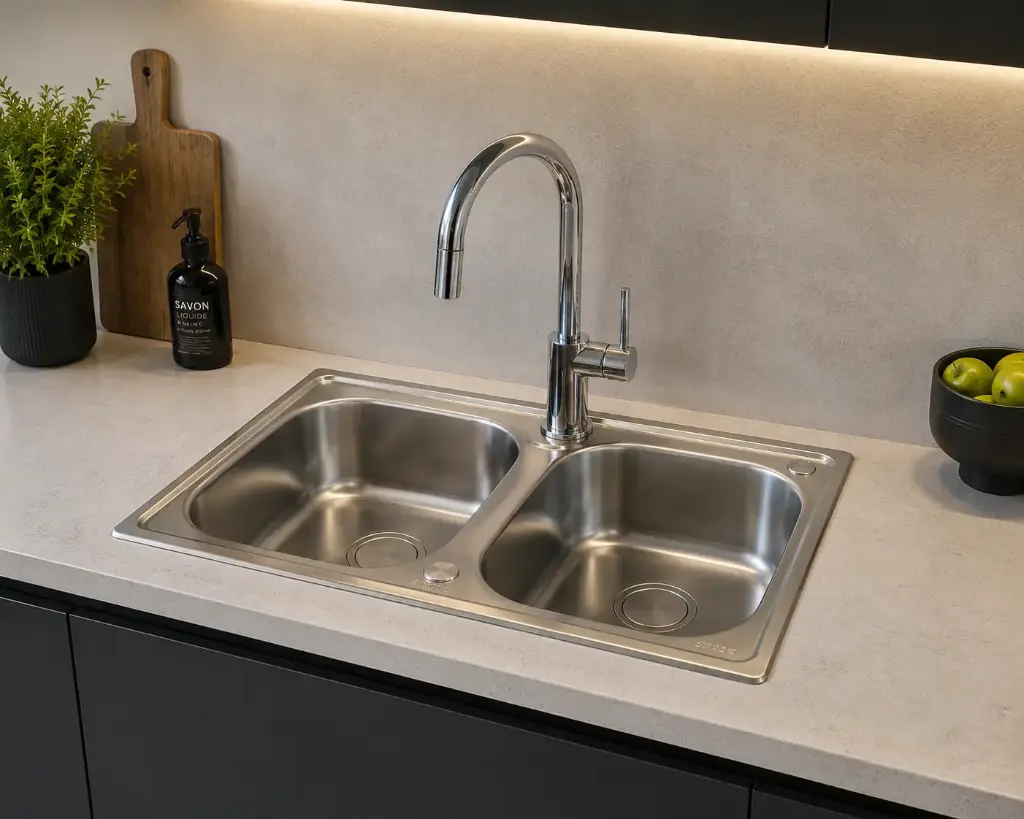 Évier Double Cuve Classique L.75 X l.40 X H.20 CM