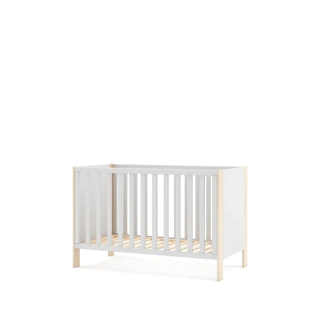 Berceau - Lit bébé Esteban 120 × 60 cm, blanc et cire blanche — 123 × 66 × 80 cm