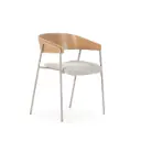 Chaise Cora beige, dossier chêne, pieds métal gris — 49 × 54 × 72,5 cm