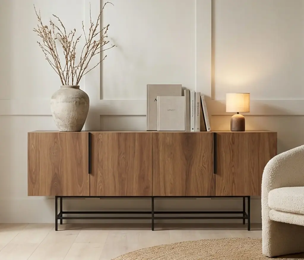 Buffet Eldia 4 portes, 200 cm, chêne UD, pieds métal — 200 × 40 × 77,9 cm
