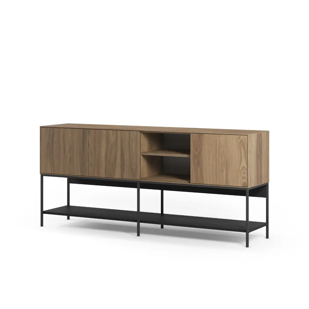 Buffet Amira 3 portes + 2 niches, chêne UD et noir — 180 × 40 × 80 cm