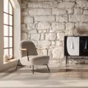 Fauteuil Regi beige, pieds noirs — L.74 X P.43/77 X H.116 CM
