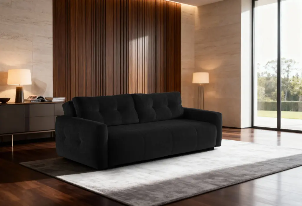 ROMA – Canapé convertible 3 places – Noir / BLACK – L235 × P100 × H88 cm