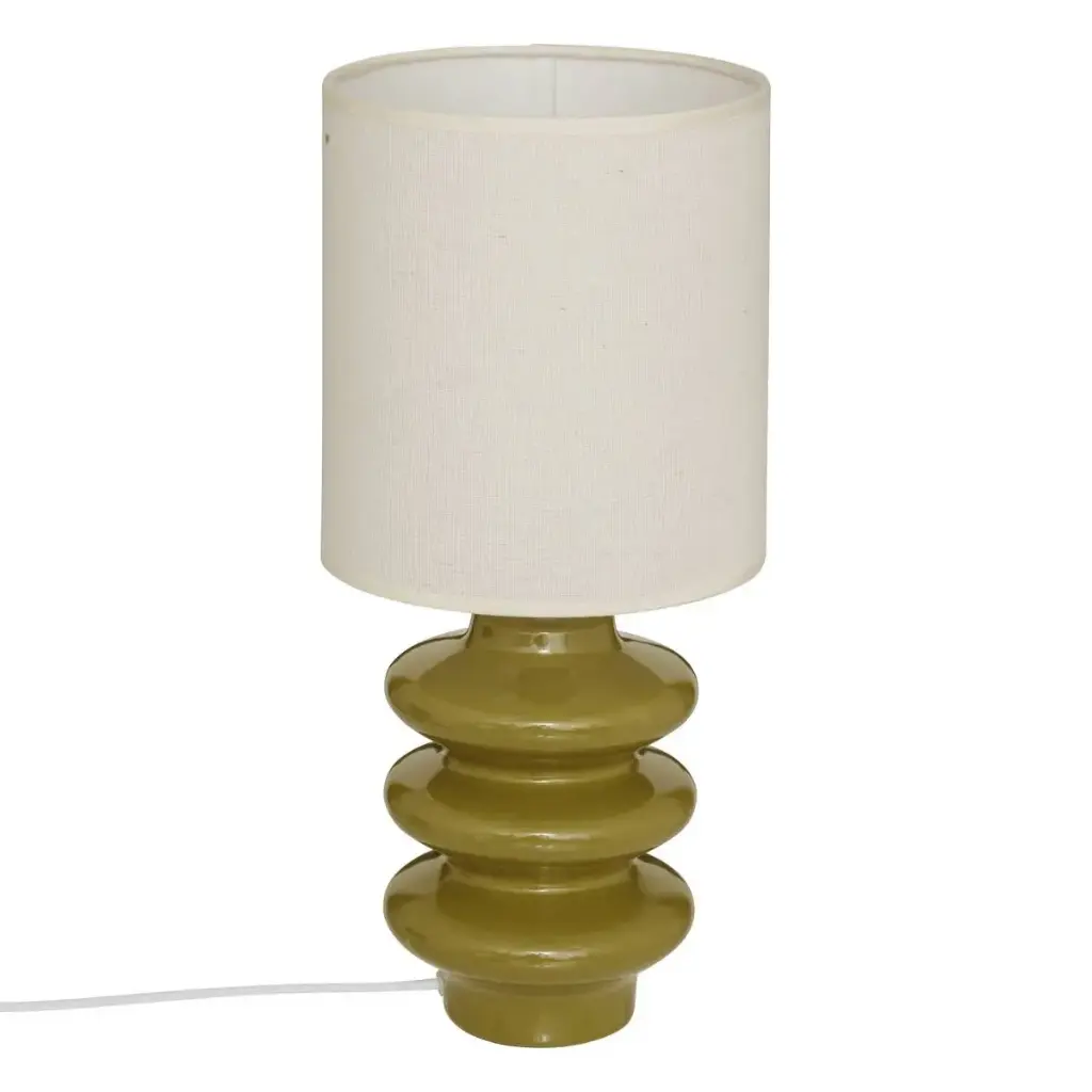 Lampe VINUS vert kaki Céramique torsadée Abat jour lin Diamètre 20x H 44.3 cm 