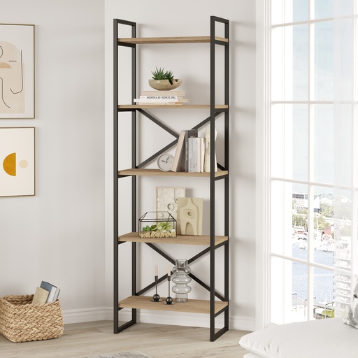 [16178] ETAGERE DUSAN 58CM SEPET/NOIR METAL 5 NIVEAUX DIM : 58 X 30 X 175CM
