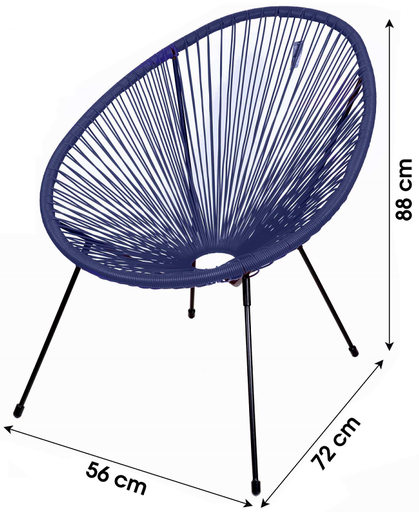 [227013] Le "Cabana" fauteuil en resine bleu marine structure en metal noir 4 pieds d72cm h88cm - Jardin