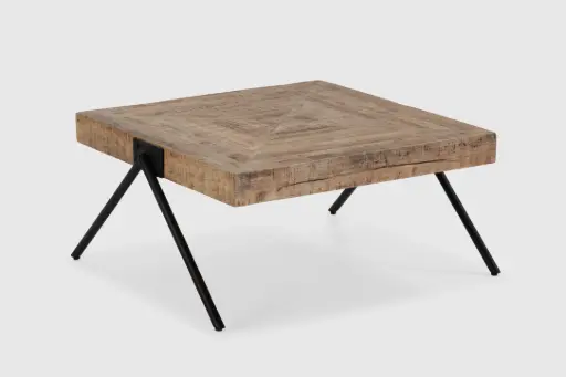 [16569] TABLE DE SALON INDRA  86/80X80X40 BOIS DE MANGUIER NATUREL,PIEDS METAL