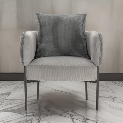 [17813] Fauteuil Aruni gris clair, pieds en métal noir — 78 × 73 × 75 cm 