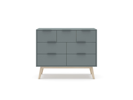 [16328] COMMODE PISCO 4+3T VERT KAKI 444C/CIRE BLANC 140X40X83 PIN VERT KAKI/CIRE BLANC