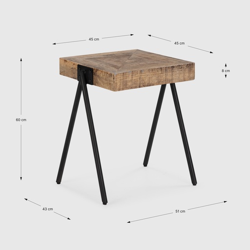 [16570] Table de coin Indra. Taille: L 51 / 45x45x60Matière : Bois de manguier naturel.Pieds en métal