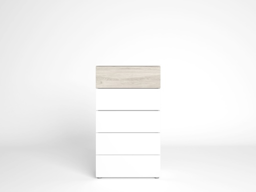 [15131EX] CHIFFONIER SAHARA 5 TIROIRS SAHARA/MELAMINE BLANC MAT 62X40X111cm