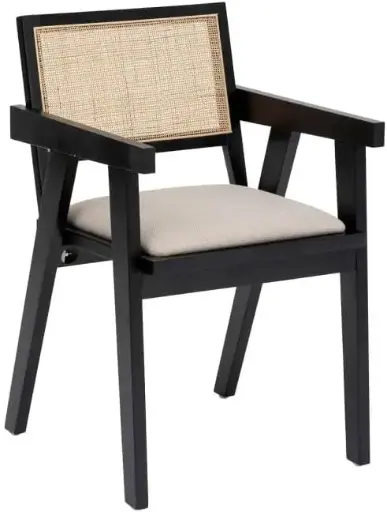 [202207B] Chaise Fauteuil Kolia en Bois d'Hévéa  - dossier Cannage - 81cm Noir