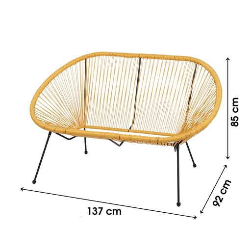 [224802] Le "Cabana" Sofa 2places résine jaune moutarde 4 pieds 137 x 92 x 85cm - Jardin