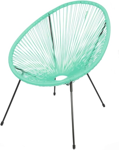 [227006] Le "Cabana" fauteuil en resine Menthe structure en metal noir 4 pieds d72cm h88cm - Jardin