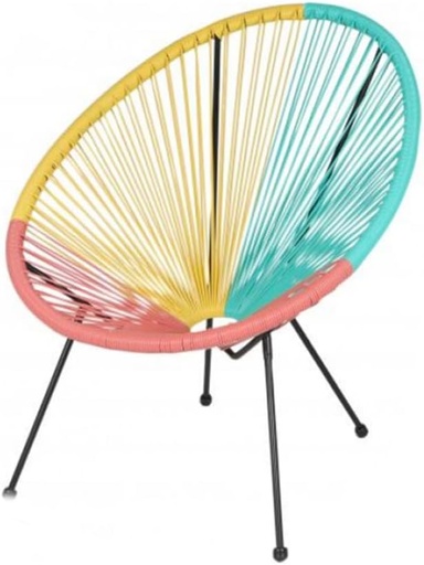 [227022] Le "Cabana" fauteuil en résine Multicolore structure en métal noir 4 pieds d72cm h88cm - Jardin