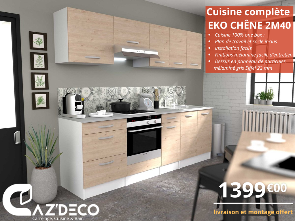 Meubles Cuisine Qualité Premium Cuisine équipée Belini Margaret - 240 Cm - Ébène Royal - Plan De Travail Inclus - Complète Cuisine Noire Brillant ébène
