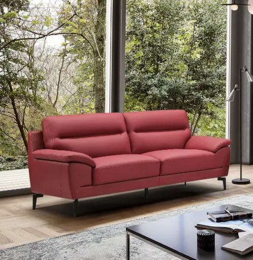 [D2248 ROUGE 3PL] Canapé 3 places VINTAGE cuir véritable – L215×P94×H92 cm – D2248 Rouge BDX