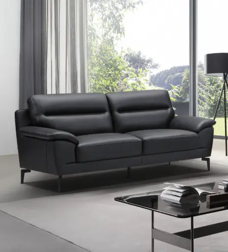 [D2248 NOIR 3PL]  Canapé 3 places VINTAGE cuir véritable – L215×P94×H92 cm – D2248 Noir 