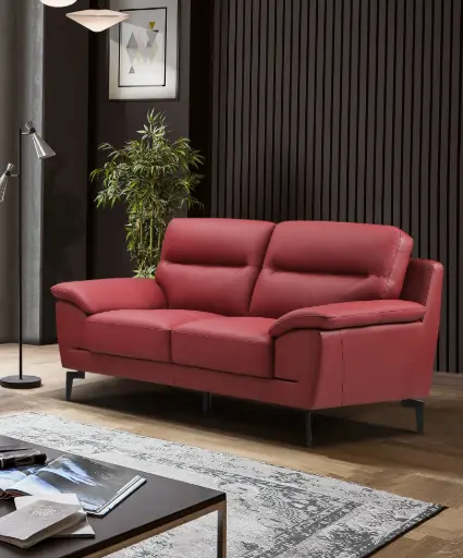 [D2248 ROUGE 2PL] Canapé 2 places VINTAGE cuir véritable  – L175×P94×H92 cm – D2248 Rouge BDX
