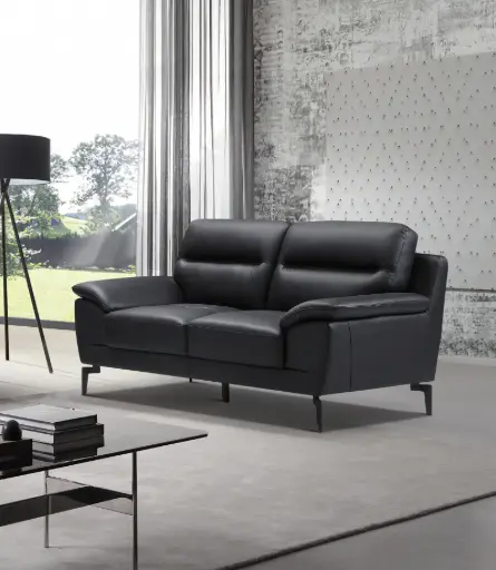 [D2248 NOIR 2P] Canapé 2 places VINTAGE cuir véritable  – L175×P94×H92 cm – D2248 Noir