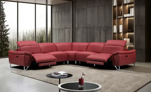 [D214C ROUGE BDX] Canapé d’angle GRANDORO en cuir de Vachette Rouge BDX- 6places avec 2 relax électriques – DIM L314 x P125 x H76/97 cm - D214C 