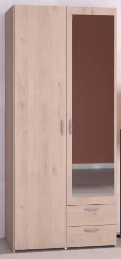 [6521A2PM] Armoire DAILY 2 portes 2 tiroirs (Jackson Oak/M) 185x80x51cm