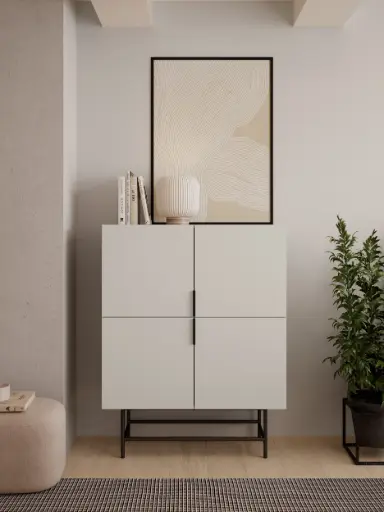 [18370] Meuble haut ELDIA 4 portes – crème – Dim : 100 × 40 × 120