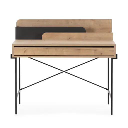 [16833] Bureau LILA 1 tiroir chêne / gris anthracite – Dim : à confirmer