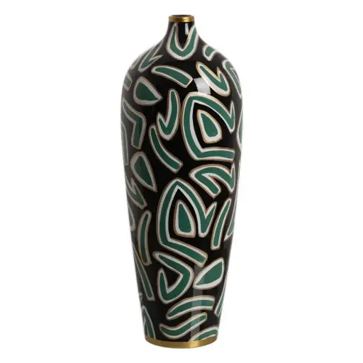 [613441] Vase en Porcelaine Noir & Vert – Dim : 20x20x54 cm