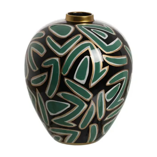 [613442] Vase en Porcelaine Noir & Vert – Dim : 28x28x34 cm