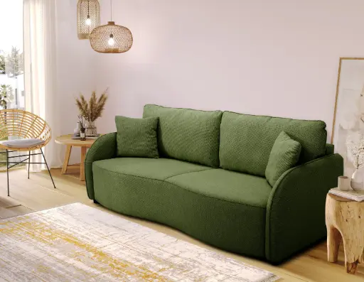 [BARI OLIVE] Canapé 3 places BARI convertible avec coffre de rangement – Tissu Style Olive L.215 X l.100 X H.89 CM