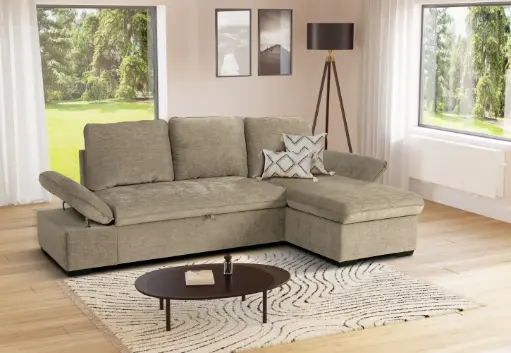 [CANDY BOSTON TRUFFA] Canapé d’angle CANDY convertible avec coffre de rangement – Tissu BOSTON TRUFFA 17 L.260 X H.96 X P.148 CM