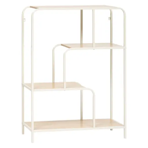 [193684] Console CURVY en MDF finition chêne clair avec encadrement métal, dimensions L76 x P27 x H101 cm