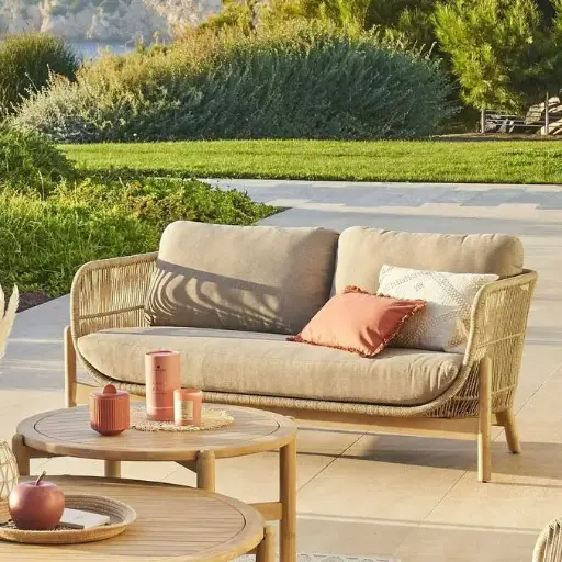 [186660] Canapé DEONA 2 places, en Bois d'acacia coloris taupe, dimensions 179,5 x 79,5 x H78 cm