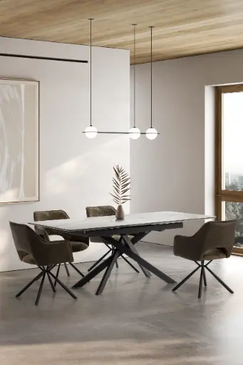 [17765] TABLE BELMA Extensible 160/200 cm – Céramique Blanc Mat – Dim. L160-200 x P90 x H76 cm